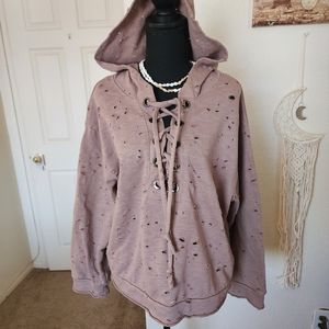 Maverick sweatshirt with hood and tie front